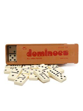 Vintage Double Six Dominoes Set 28 Urea Pieces Slide Top Case Travel Size Game